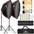 Light Box Photography Lighting Kit:2-Pack 37" Octa Softbox,Honeycomb Grid,110W LED Lamps,RC,Tripod Stands for Studio
