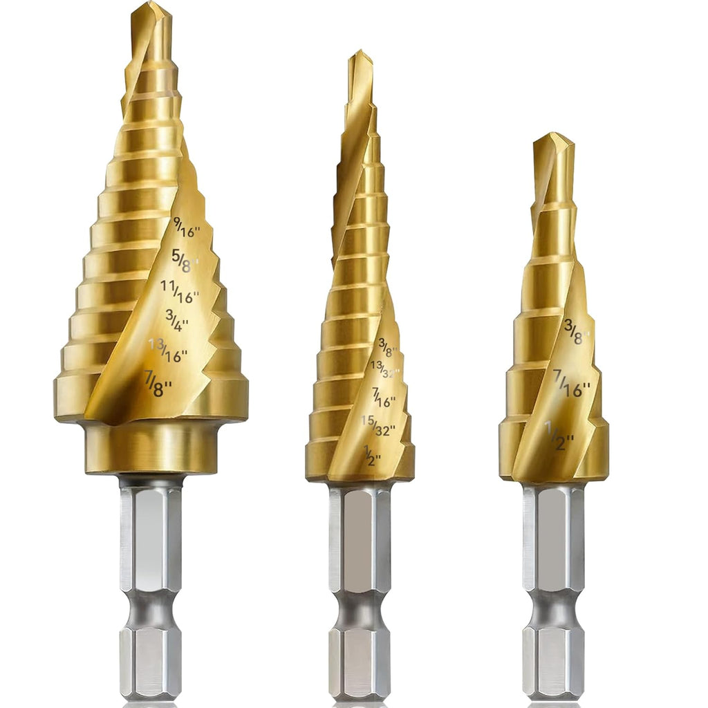 3Pcs 1/4" Hex Shank HSS Step Drill Bit Set