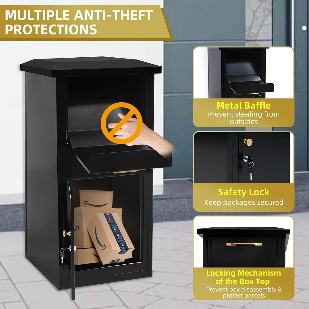 Large Package Delivery Box for Outside, 17.6" x 15.7" x 38" Parcel Drop Box with Lock, 2.7 ft3 Anti-Theft Lockable