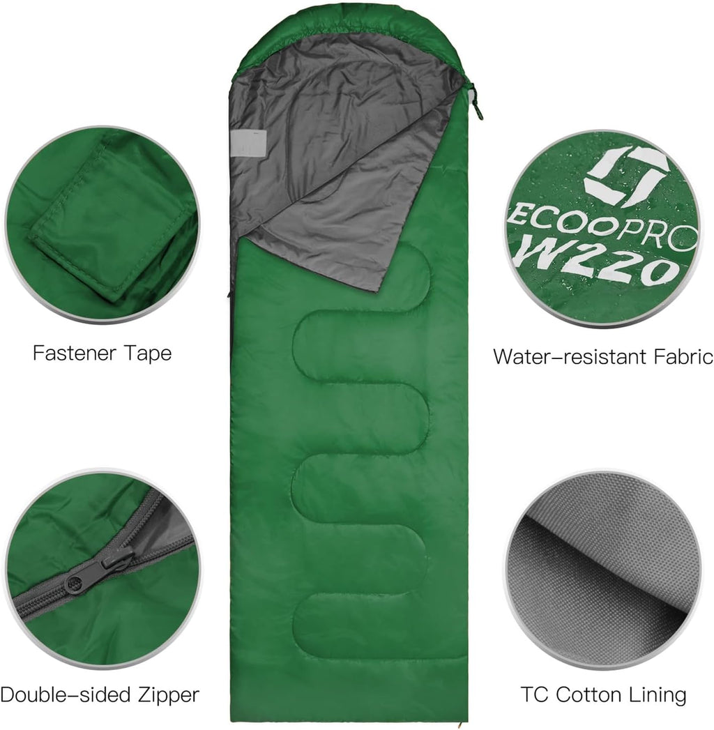 Warm Weather Sleeping Bag - Portable, Waterproof, Compact Lightweight, Comfort with Compression Sack - Great for