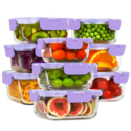 18 Piece Glass Food Storage Containers with Snap Locking Lids for Meal Prep