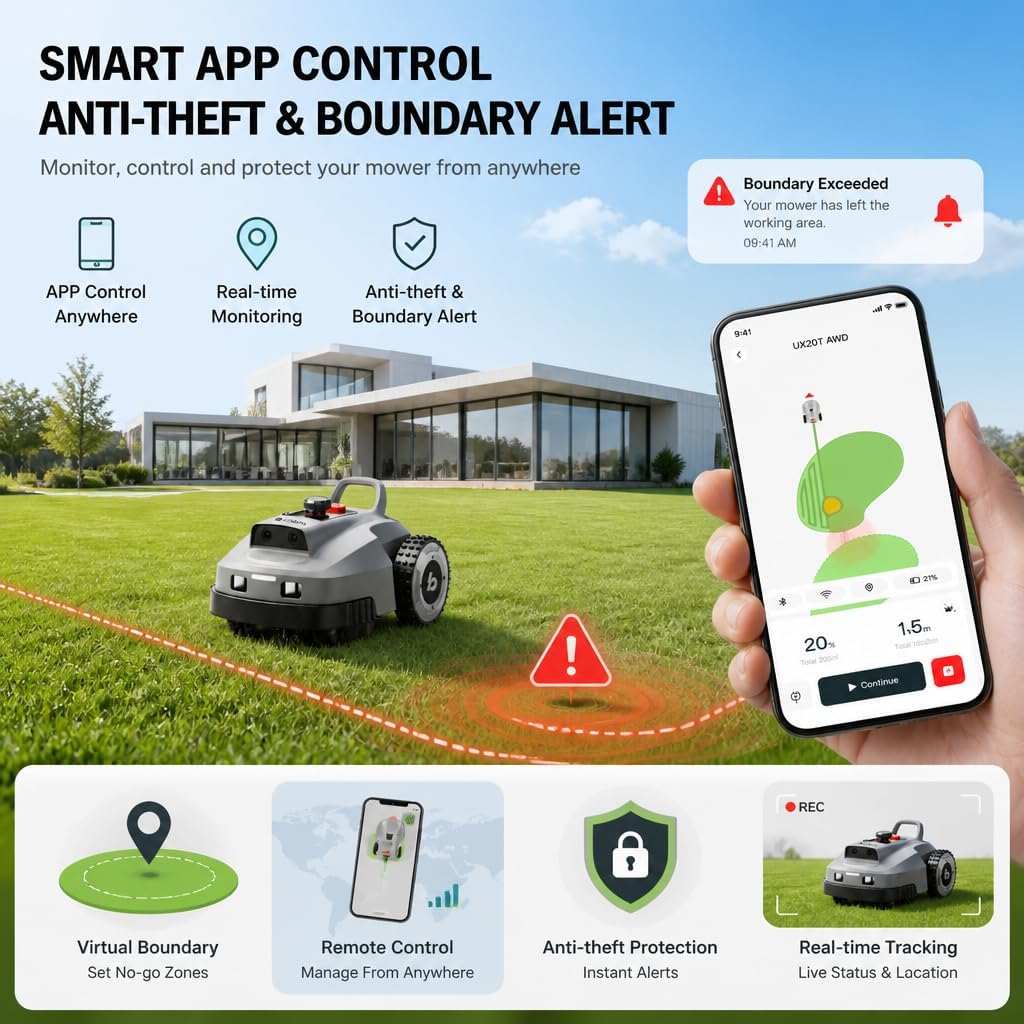 Robot Lawn Mower, Wire-Free Robotic Mower for 0.99 Acres, No Perimeter Wire, Auto-Mapping, RTK + AI 3D Vision