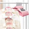 Velvet Felt Stackable Hangers 50 Pack, Thin & Space Saving, Pink | Non Slip, 15Lbs Capacity Heavy Duty With 360°