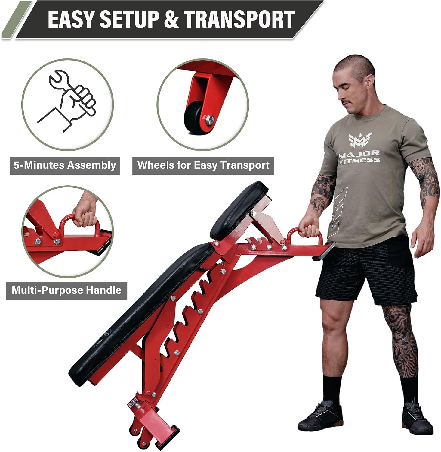 MAJOR FITNESS Weight Bench - 1300LBS Weight Capacity and 36 Adjustable Positions Strength Training Bench for Garage