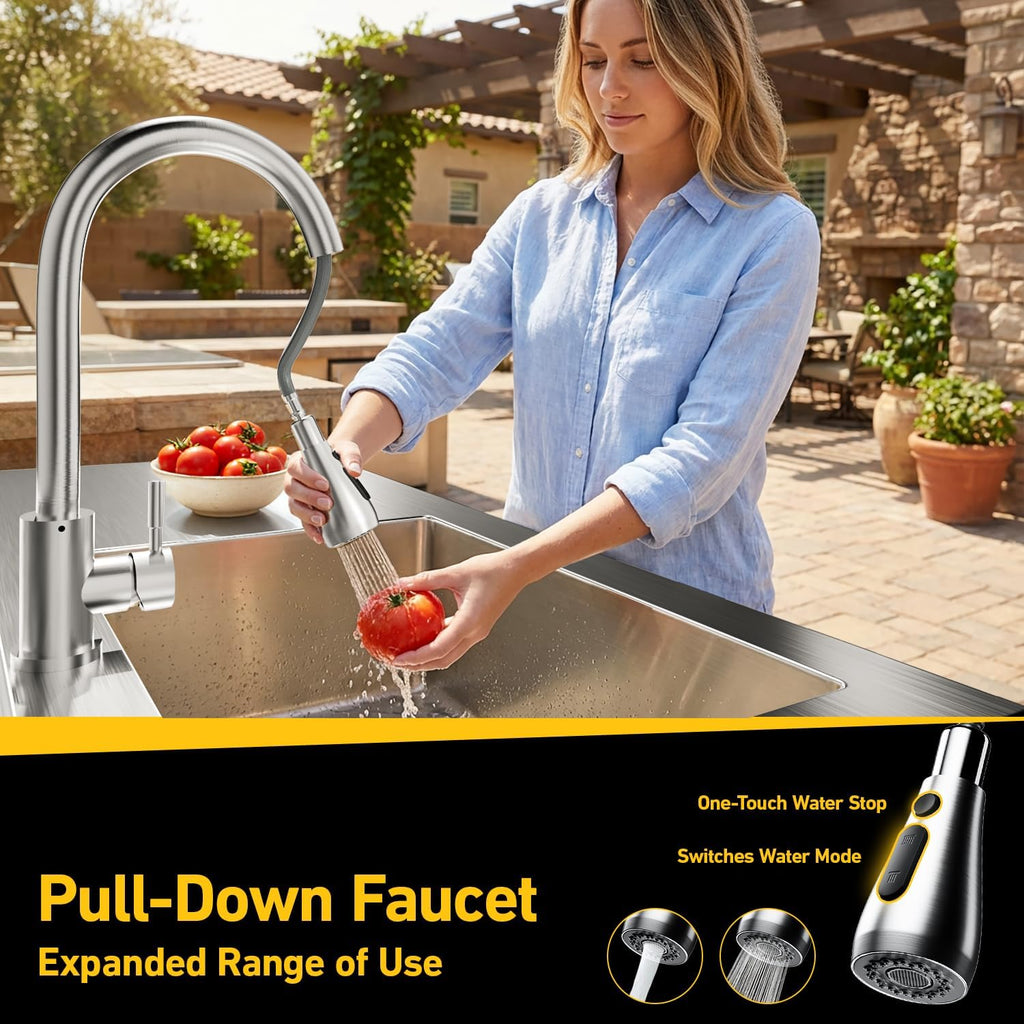 47" Utility Sink With Cabinet, 304 Stainless Steel, Outdoor Kitchen
