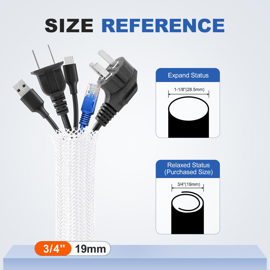 3/4 Inch 8ft Cable Management Loom Sleeve Cord Protector Wire Wrap Cover