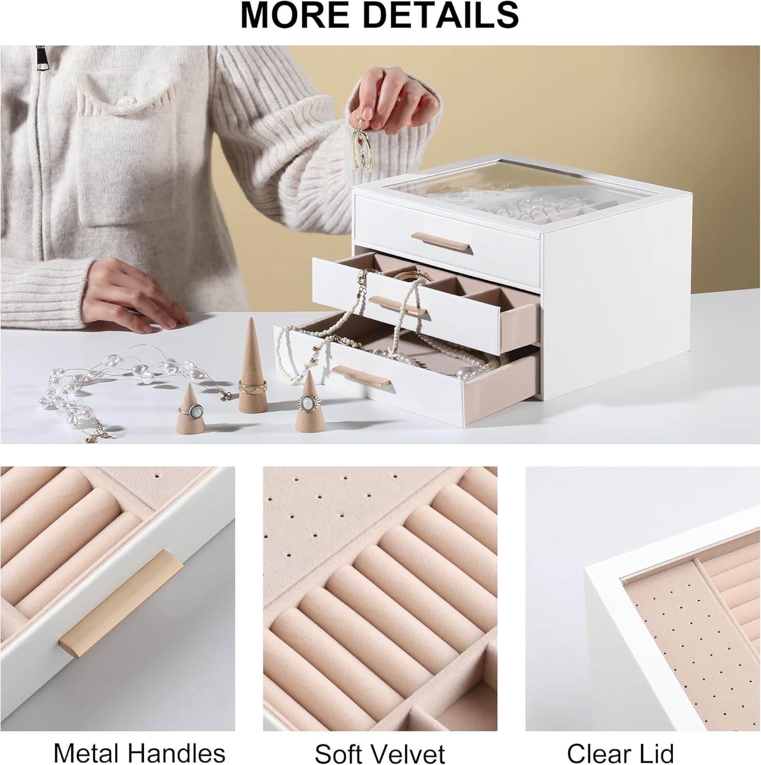 Clear Lid Jewelry Box,3-Layer Jewelry Organizer with Drawer,PU Leather Jewelry Organizers and Storage,Jewelry Boxes