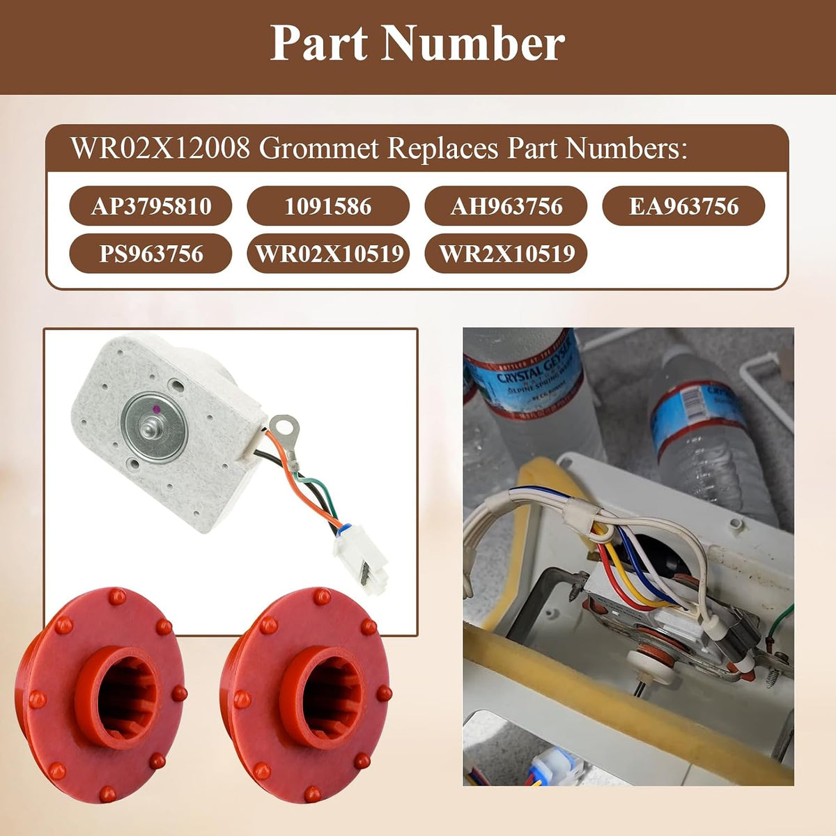WR02X12008 Fridge Evaporator Fan Motor Grommet & WR02X10540 Lid Bumper