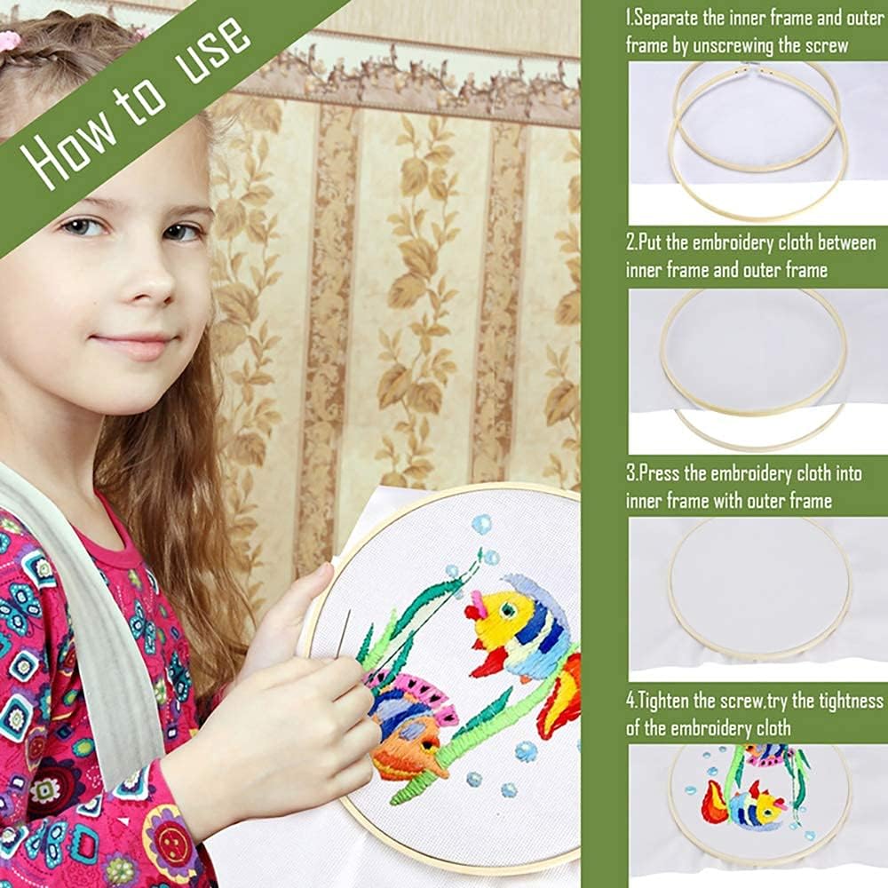 7 Pieces 7 Sizes Embroidery Hoops Set 4 inch to 12 inch | Bamboo Circle Cross Stitch Hoop Rings for Craft Sewing and