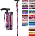 Folding Cane, 5-Level Adjustable Height Walking Stick Lightweight Collapsible Portable Travel Cane with Wrist Strap