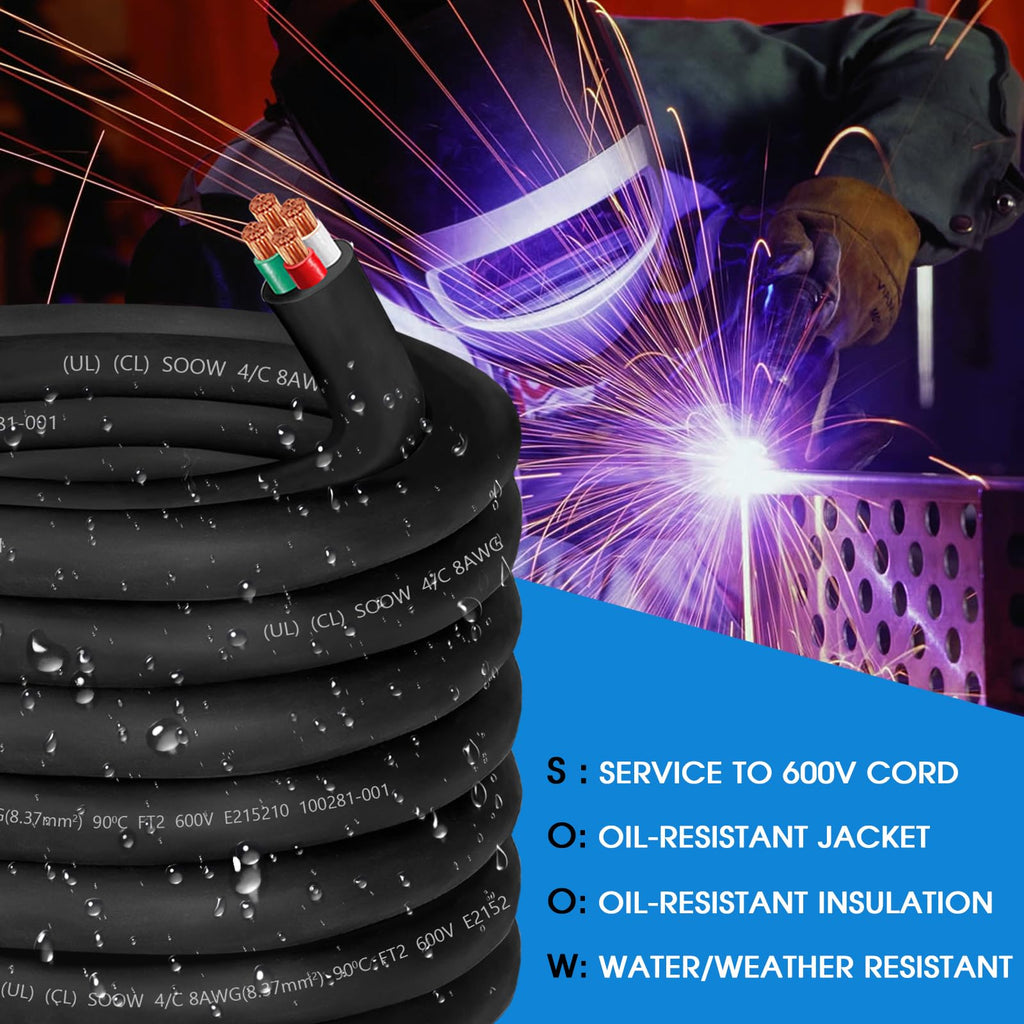 35ft 8/4 SOOW Cable Portable Power Cable,40 amp 8/4 SO Cord SOOW Wire
