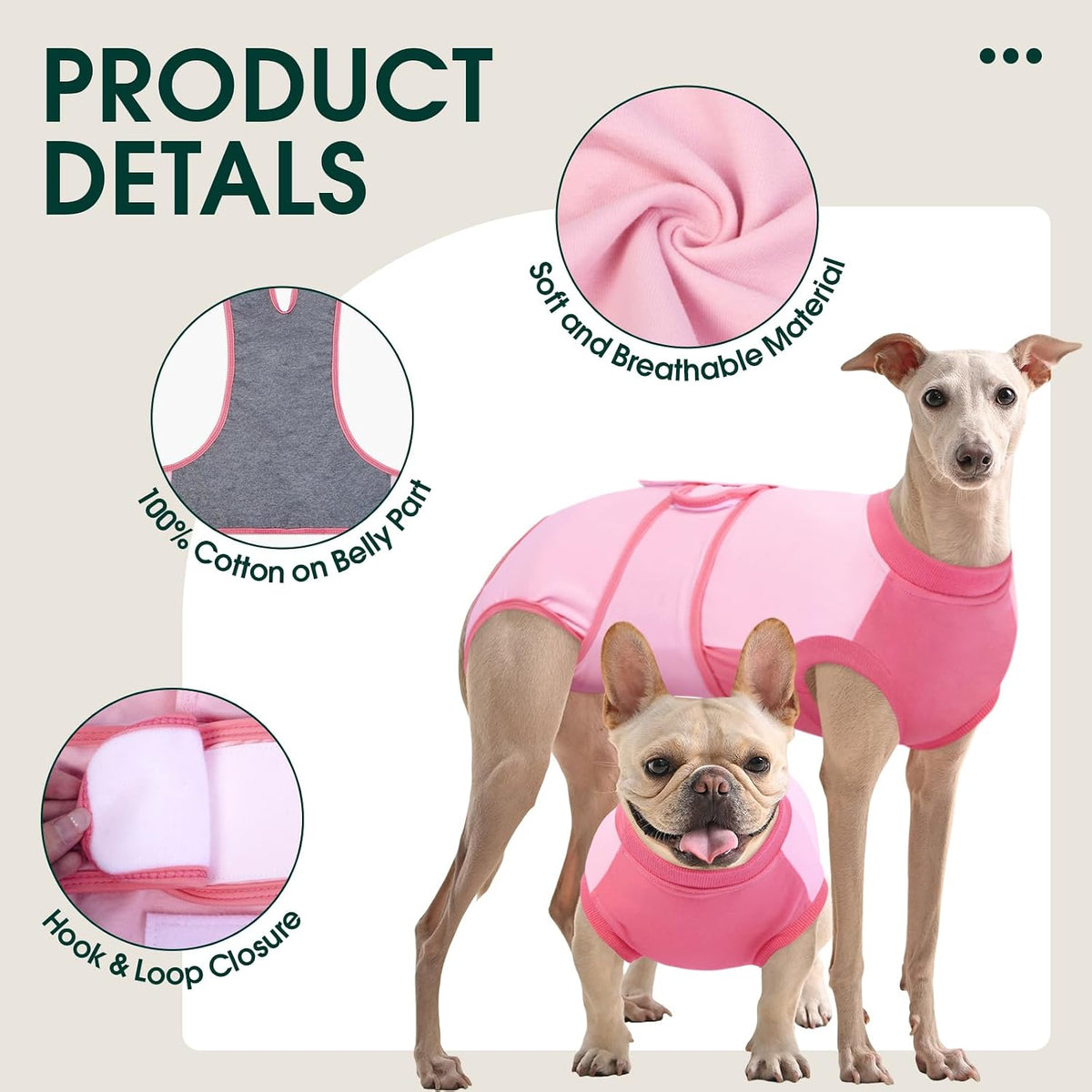 Dog Recovery Suit, Female Male Spay Neuter Surgery Suit, Pink, XS