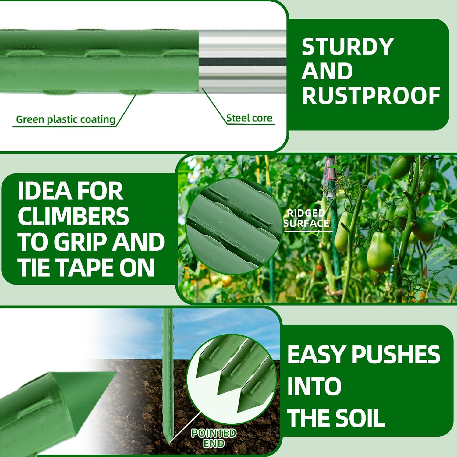 Garden Stakes 16 Inch 70 Pack, Diy 4ft 5ft 6ft 7ft 8ft Tomato Stakes Plastic Coated Metal Plant Sticks Stakes