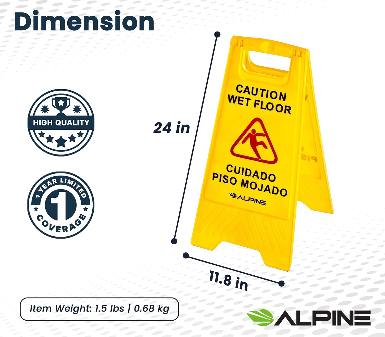 Wet Floor Sign 6 Pack - 24 Inch, High Visibility Yellow Caution Slippery When Wet Sign - Bilingual Safety Warning to