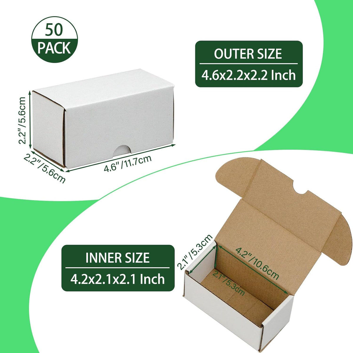 4.6x2.2x2.2 Inches Shipping Boxes Set of 50, White Corrugated Cardboard Box Literature Mailer for Packing Small