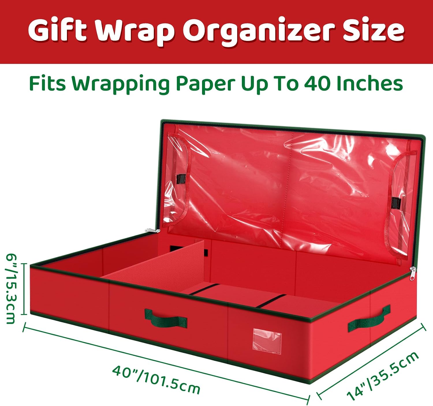 Christmas Wrapping Paper Storage Containers, 40 Inch Gift Wrap Organizer, Visible Supplies Pockets for Xmas