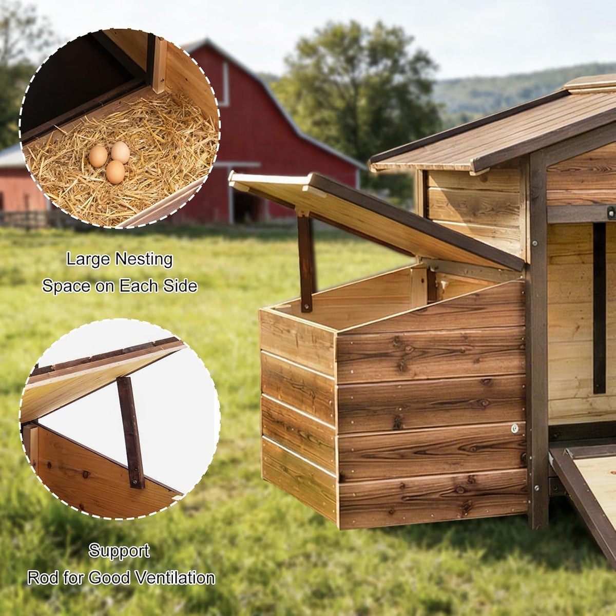 Wooden Chicken Coop, Large Outdoor Hen House with Nesting Boxes, Brown