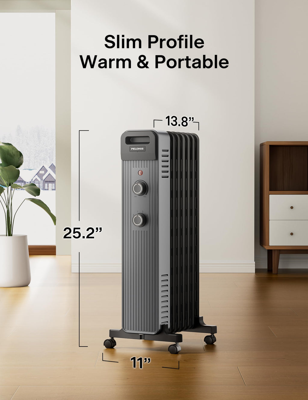 Oil Filled Space Heater for Indoor Use with Adjustable Thermostat