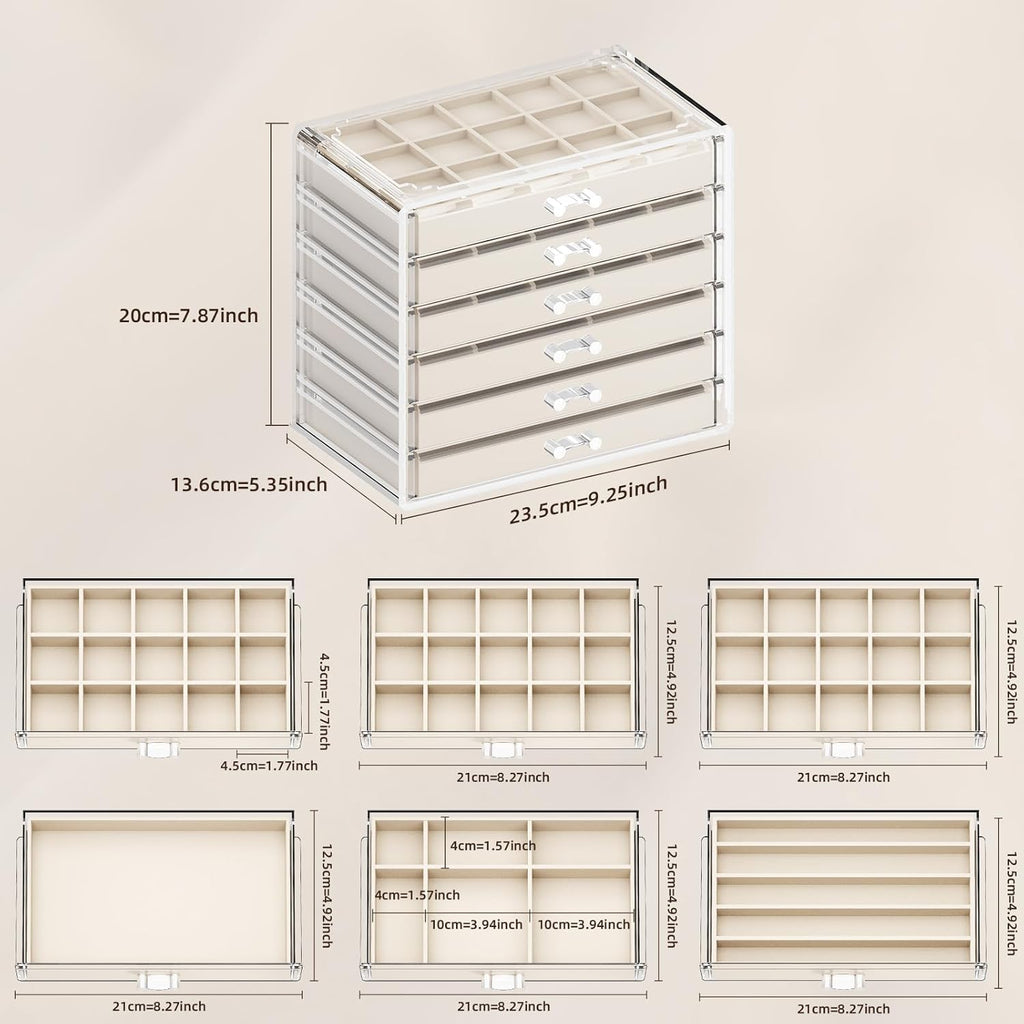 Clear Jewelry Organizer Earring Holder Organizer, Jewelry Box with 6 Drawers Clear Acrylic Stackable Earring Case