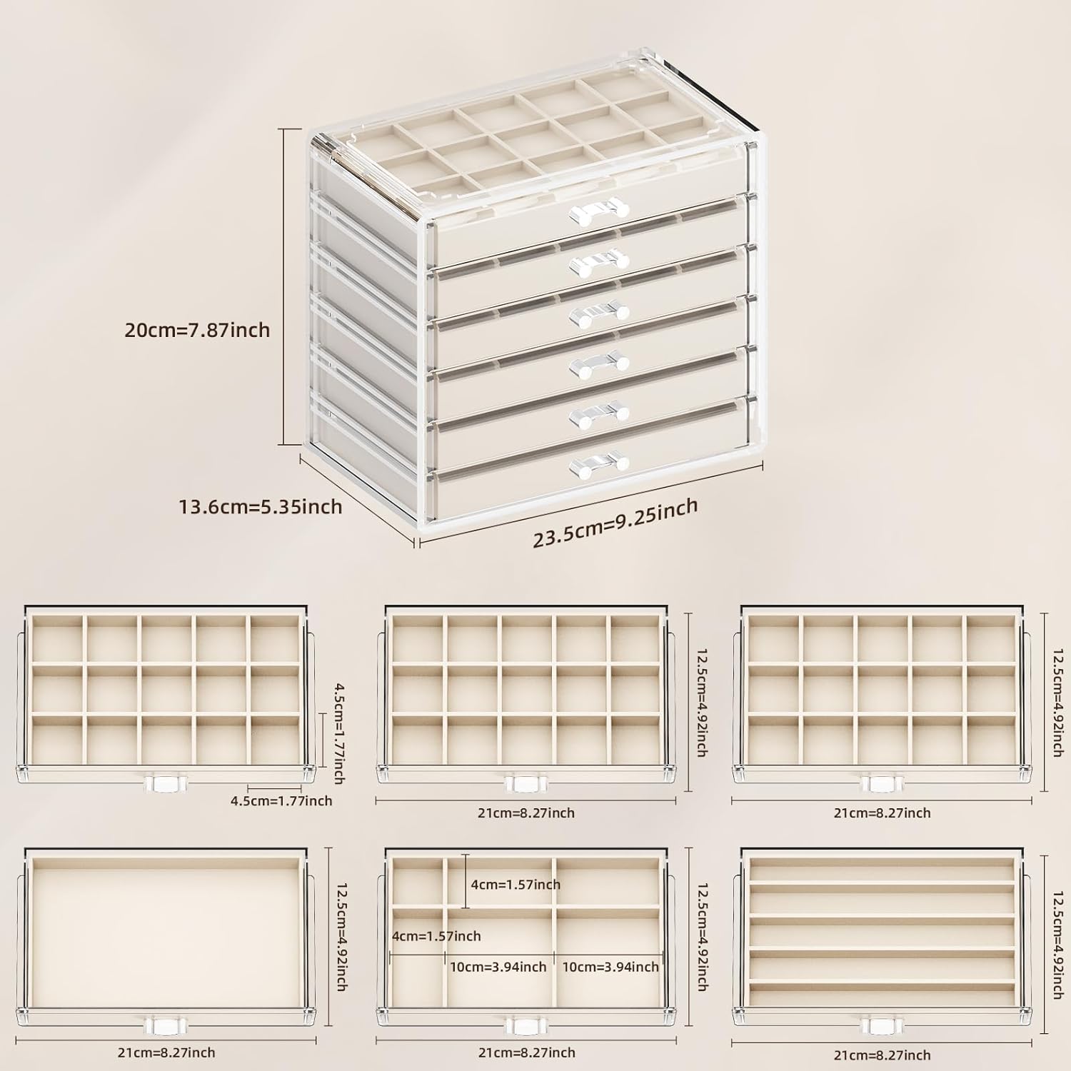 Clear Jewelry Organizer Earring Holder Organizer, Jewelry Box with 6 Drawers Clear Acrylic Stackable Earring Case