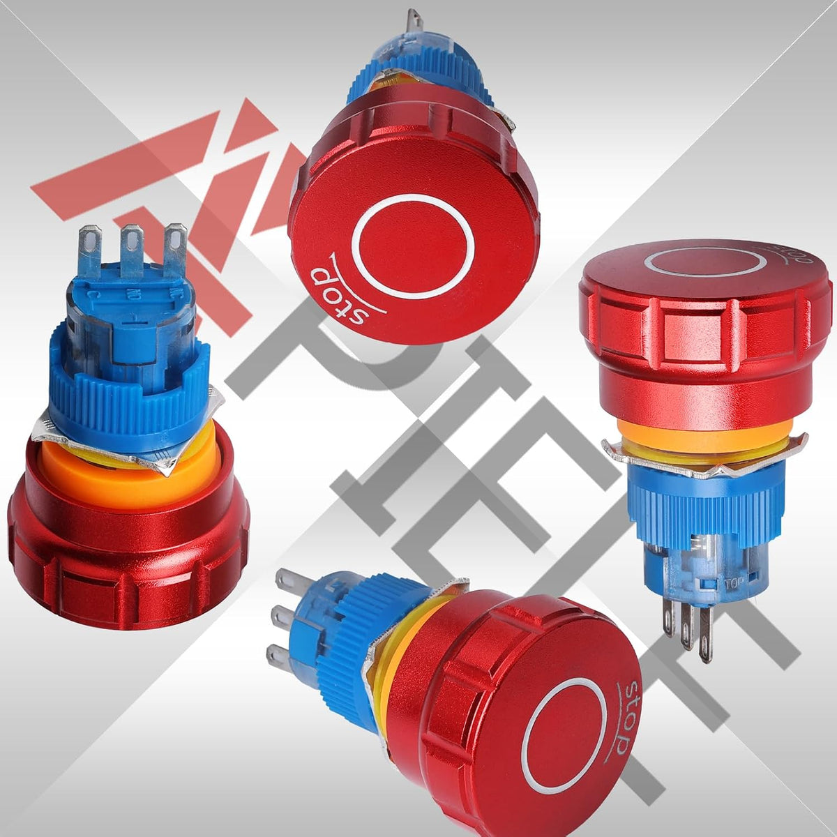 APlELE Emergency Stop Pushbutton Switch 1NO1NC 250V 5A Red Emergency Stop Push Button Switch with Quickconnect Terminals (No LED, 16 mm)