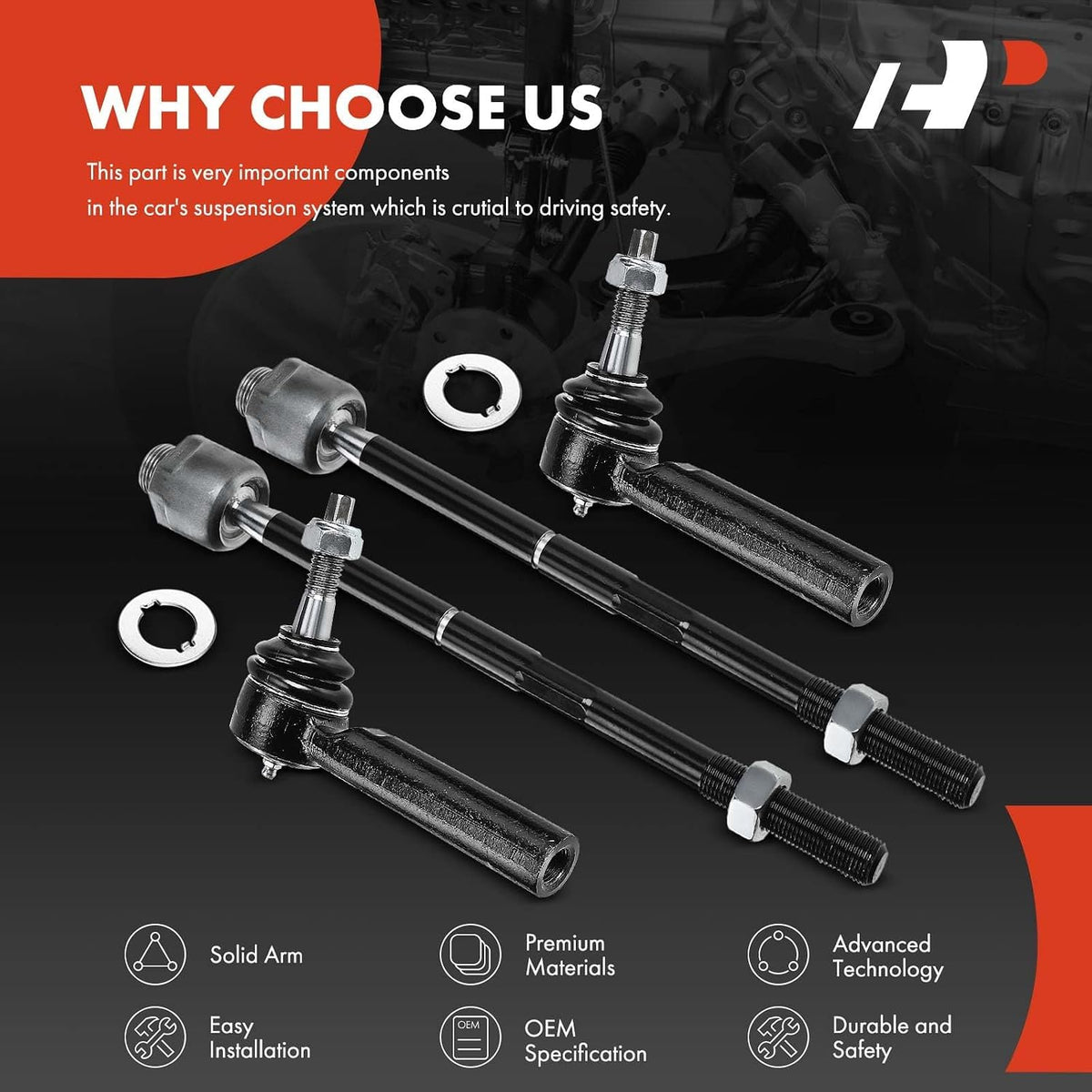 A-Premium Front Inner & Outer Tie Rod End Kit Fix Uneven Tire Wear