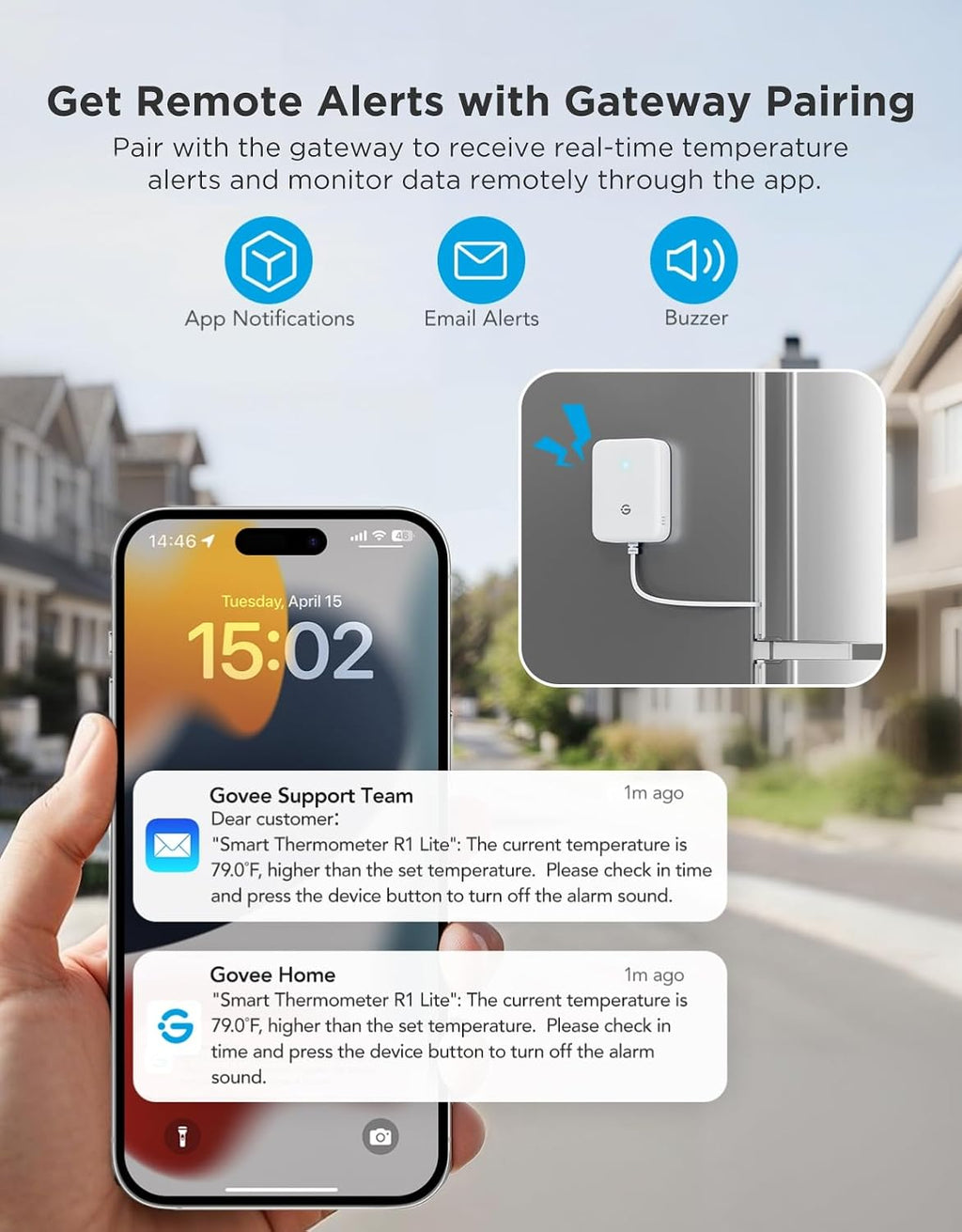 Bluetooth Refrigerator Thermometer Sensor with Alarm, 1-Pack
