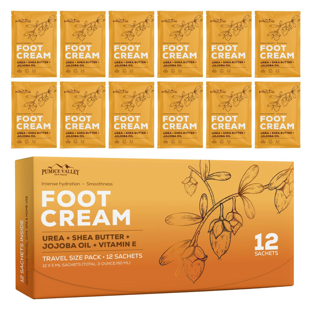 Foot Cream Travel Pack 12 Pcs for Dry Cracked Feet and Heels - Natural Moisturizer, Corn, Calluses Treatment - Skin