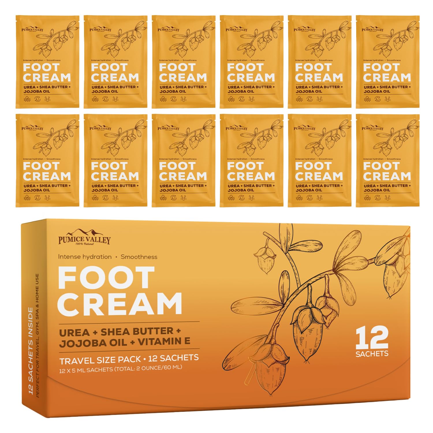 Foot Cream Travel Pack 12 Pcs for Dry Cracked Feet and Heels - Natural Moisturizer, Corn, Calluses Treatment - Skin