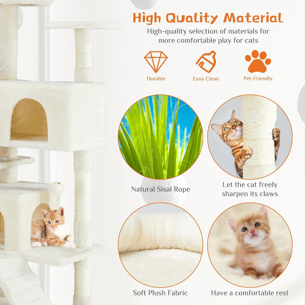 54 Inch Cats Tree Tower, Multi-Level with Scratching Post, Indoor Cat Tree Condo with Climbing Ladder, Plush Toy