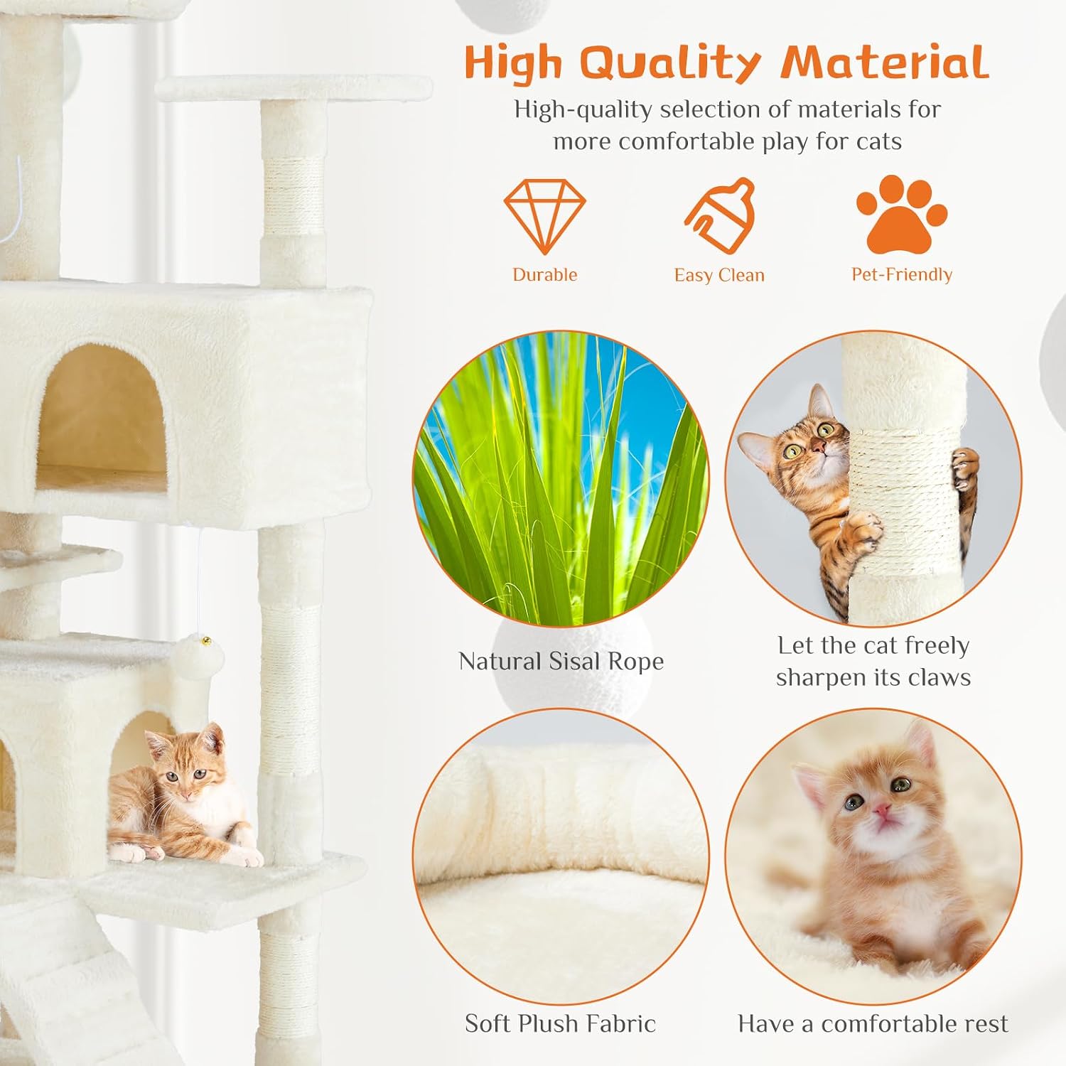 54 Inch Cats Tree Tower, Multi-Level with Scratching Post, Indoor Cat Tree Condo with Climbing Ladder, Plush Toy