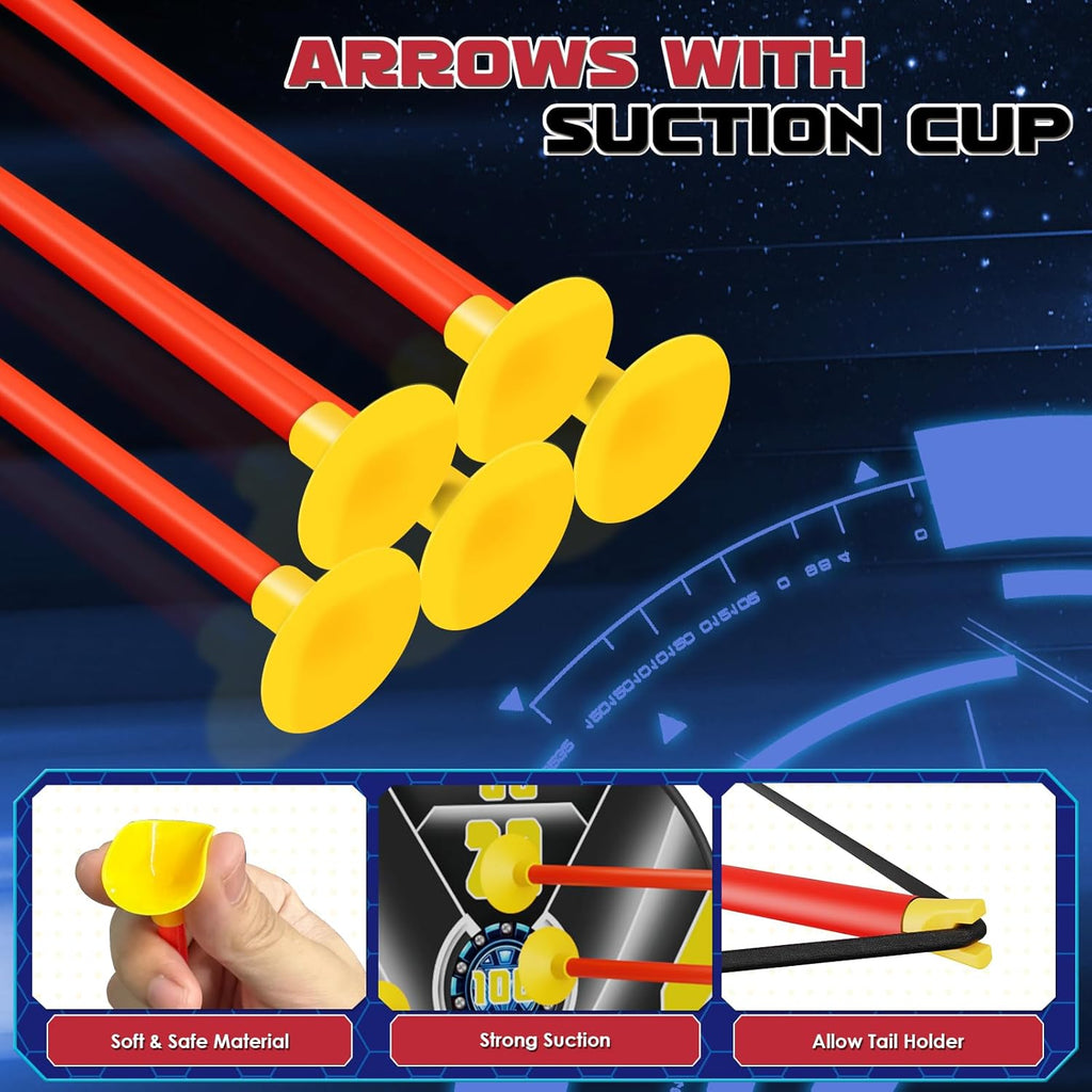 Kids Bow and Arrow Set LED Light Up Archery Set with 10 Suction Cup Arrows, 2 Archery Targets Indoor Outdoor Games