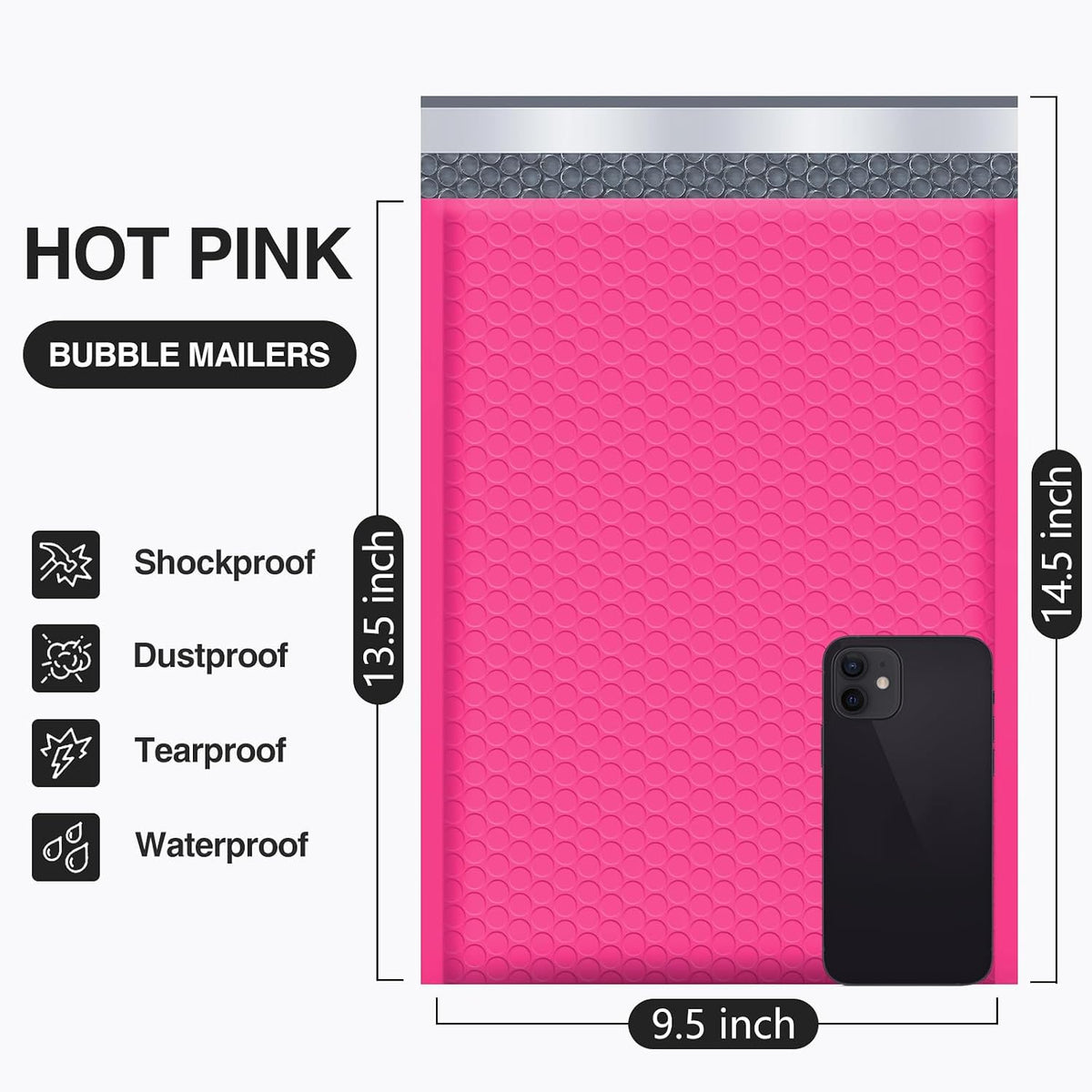 Bubble Mailers 9.5x14.5" 40 Pack Usable Size 9.5x13.5" Hot Pink