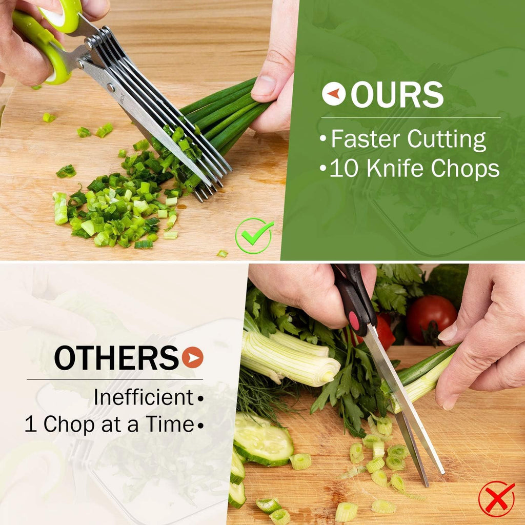 Herb Scissors, X-Chef Multipurpose 5 Blade Kitchen Herb Shears Herb Cutter with Safety Cover and Cleaning Comb for