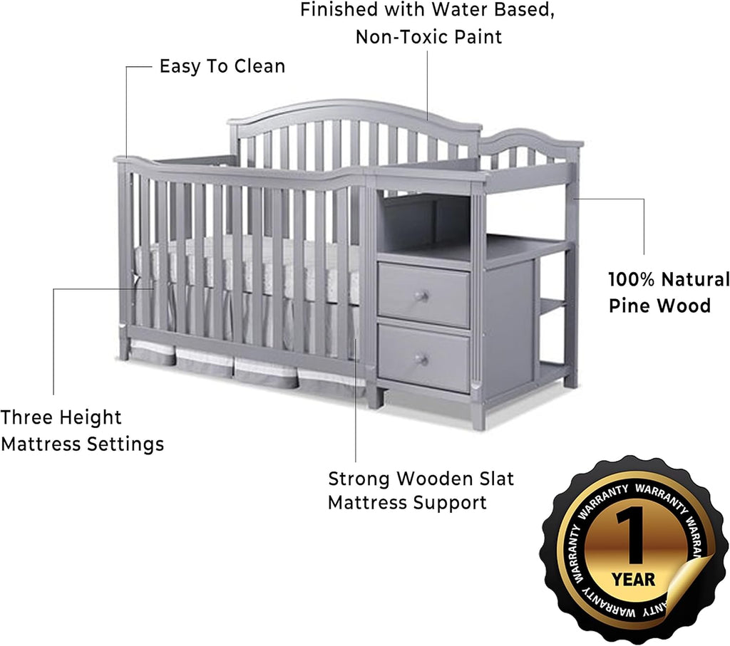 Furniture Berkley Crib and Changer with Slat Panel Back Classic -in- Convertible Diaper Changing Table Non-Toxic
