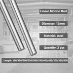 2Pcs 12mm x 450mm Linear Rail Rod Shaft Case Hardened Chrome Linear Motion Guide for 3D Printer