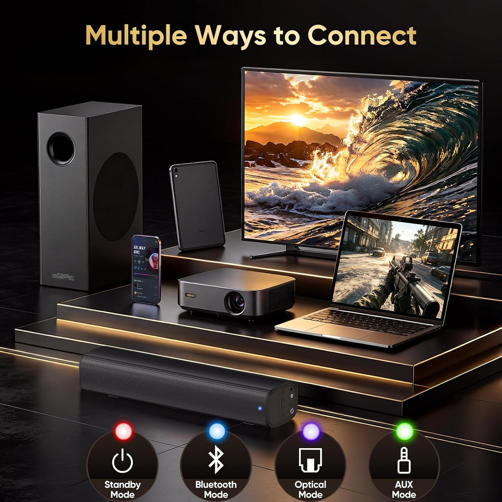 Sound Bar with Wired Subwoofer for TV, 70W 2.1 Channel Soundbar | 14" Compact Design, Deep Bass, Surround Sound