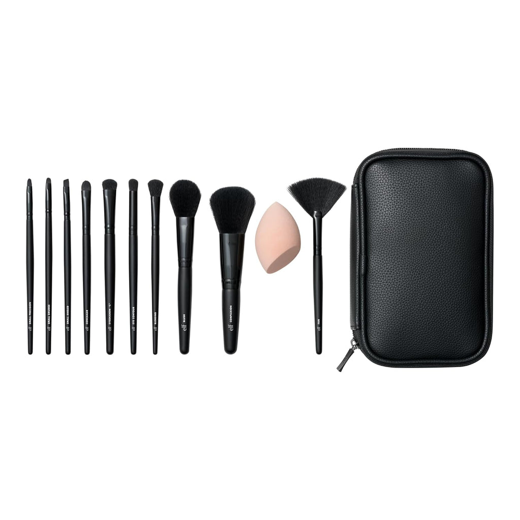 Full Face & Eye Makeup Brush Set with Travel Case, 11 Face & Eye Brushes For Creating A Full Face Makeup Look, Vegan