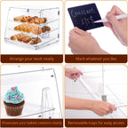 3-Tray Bakery Display Case, Acrylic Clear Display Case Countertop for Bread Pastry Dessert Food Cookie Display