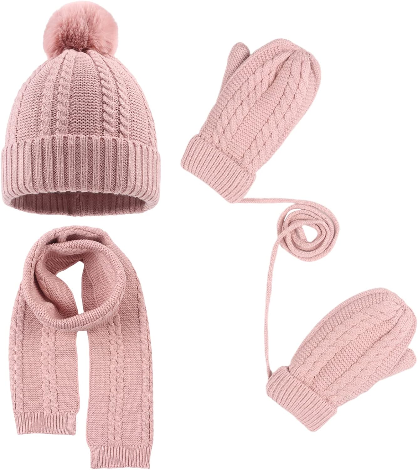 Kids Winter Hat Scarf Mittens Set Toddler Knitted Beanie Girls Fleece Children Neck Warmer Boys Warm Gloves 2-7 Years