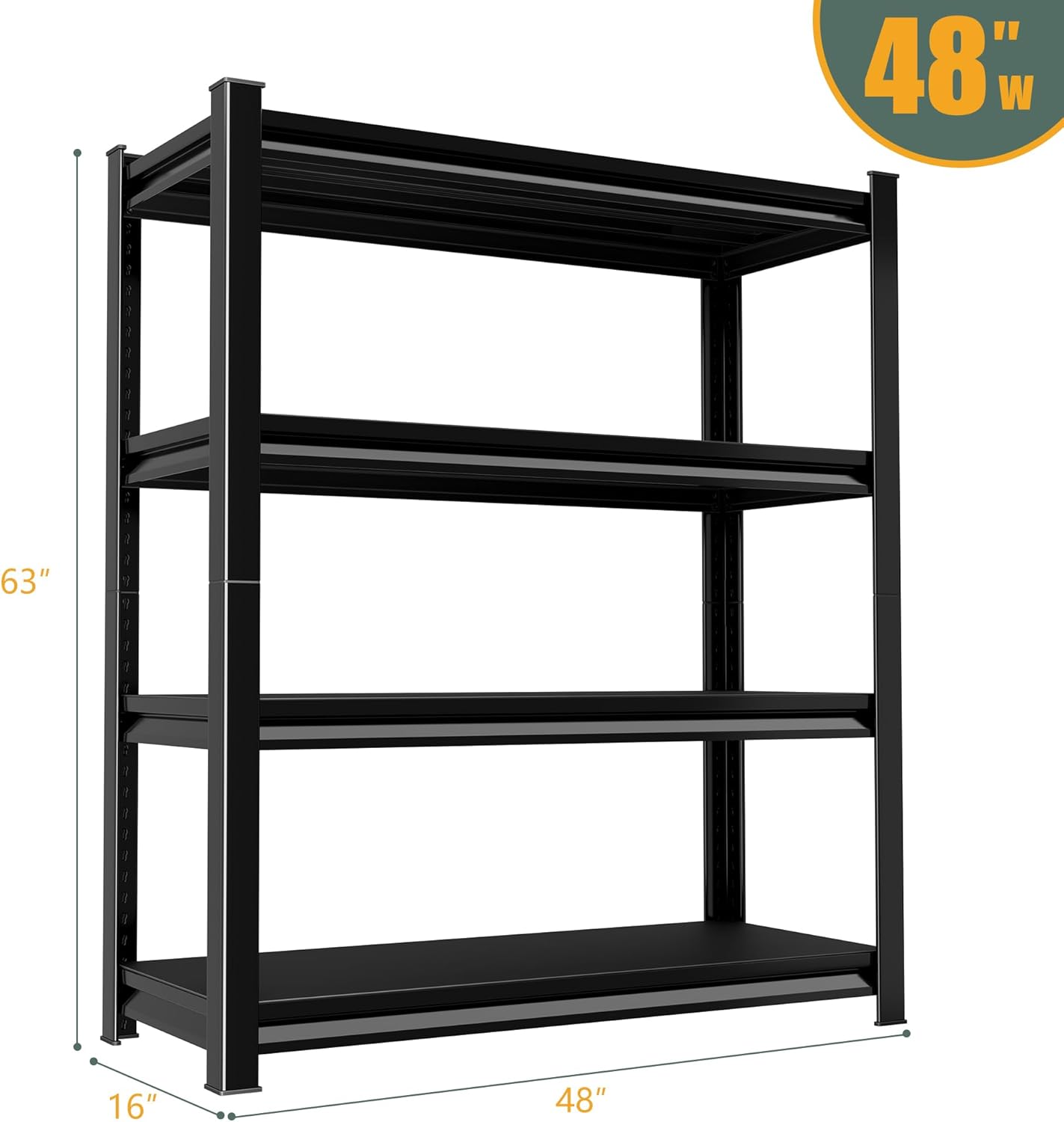 48" W Garage Shelving Heavy Duty, 2200LBS Loads Adjustable Garage Storage Shelves,4-Tier Metal Storage Racks and