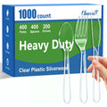 1000 Count Plastic Clear Silverware Set, Disposable Heavy Duty Utensils Set, 400 Forks, 400 Spoons, 200 Knives