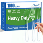 1000 Count Plastic Clear Silverware Set, Disposable Heavy Duty Utensils Set, 400 Forks, 400 Spoons, 200 Knives