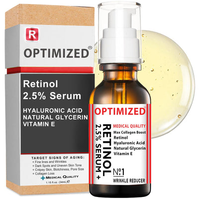 Retinol Serum 2.5% with Hyaluronic Acid, Glycerin, Vitamin E - Reduce Wrinkles, Fine Lines, Even Skin Tone, Sun