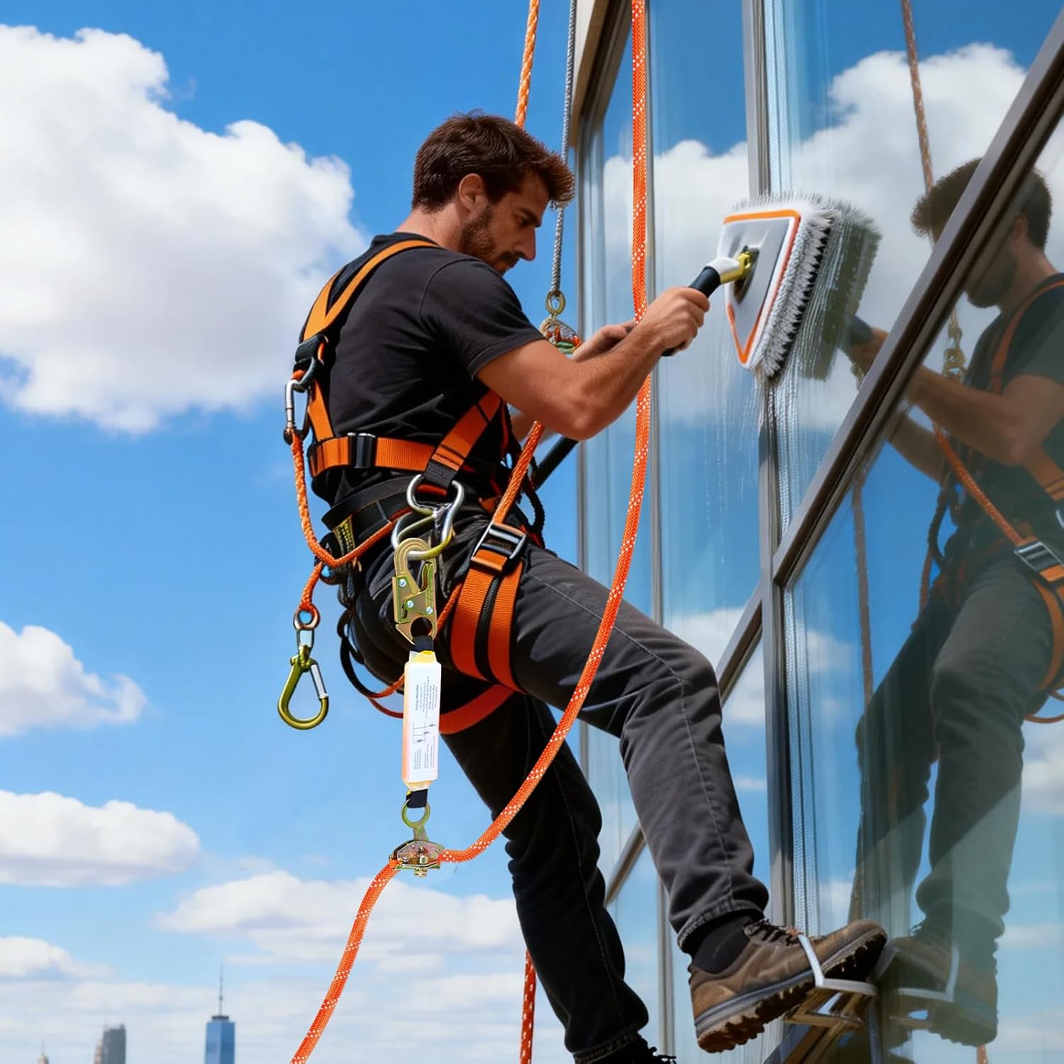 50FT Fall Protection Safety Rope, Heavy Duty Vertical Roofing Rope | Rope Harness Safety Lanyard with Grab Snap Hooks