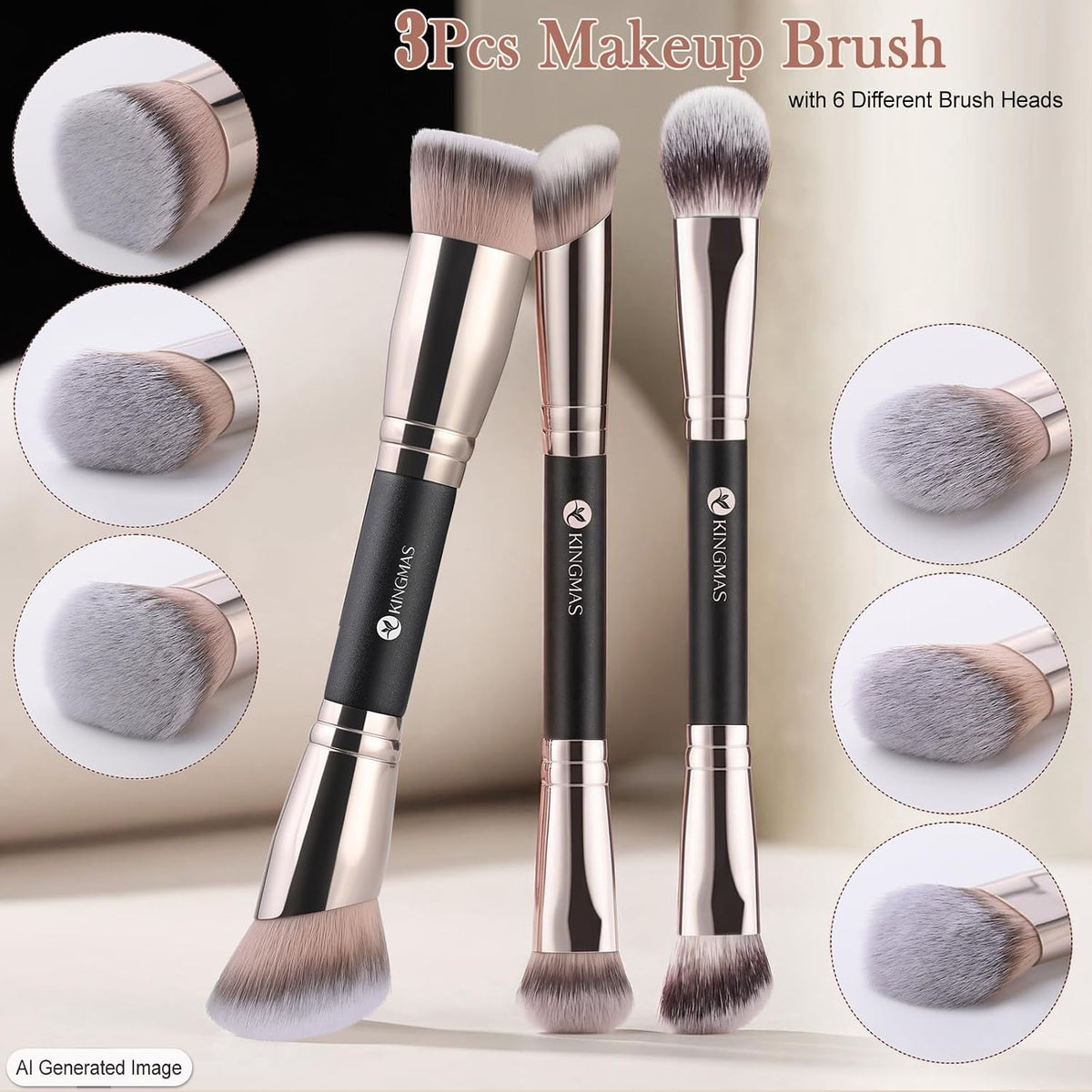 Foundation Concealer Contour Brush Set, 3Pcs Makeup Brushes