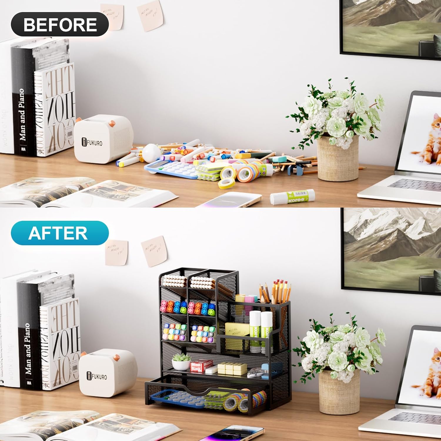 Mesh Pen Holder for Desk, Multi-Functional Pencil Organizer with Drawer, Desk Organizers and Accessories for Office