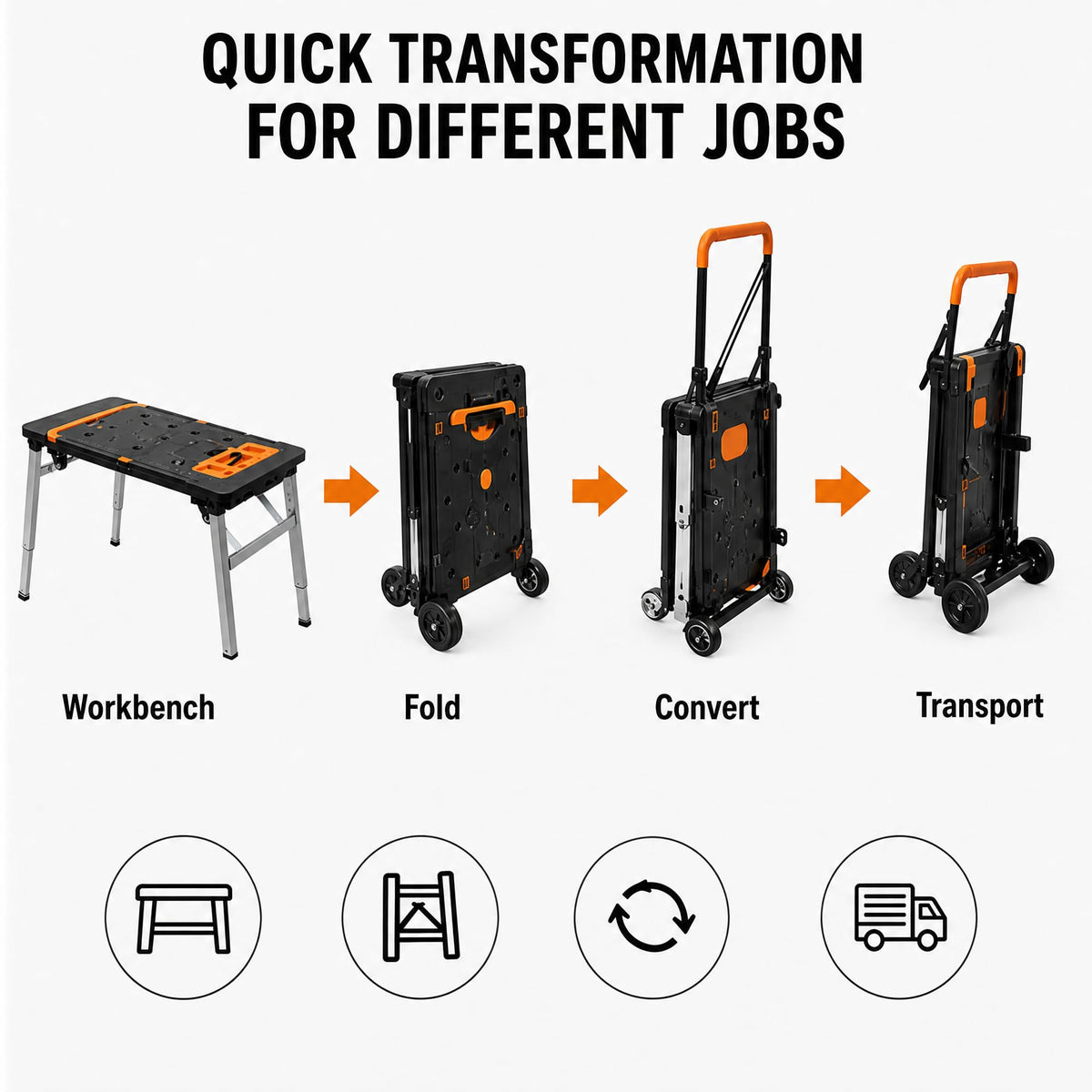 Folding Workbench 7 in 1 Portable Work Table with Wheels Height Adjustable
