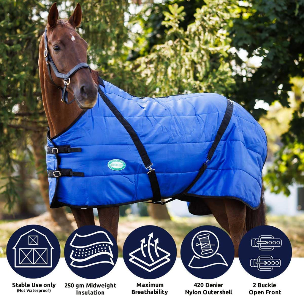 Sentinel Channel Quilt Horse Stable Blanket, Midweight Open Front, 420D Nylon Outer Shell, 250g Poly-Fill Insulation