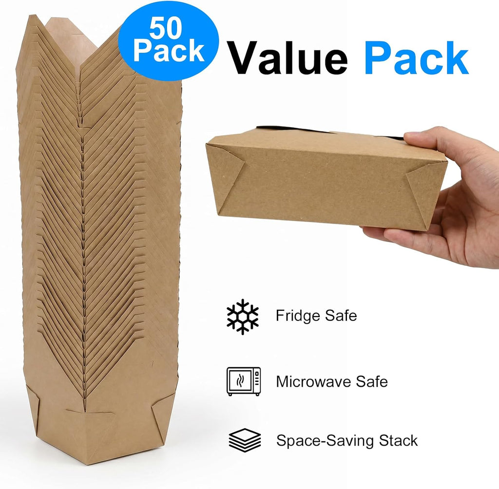 50 Pack 71 oz Kraft Paper Large Takeout Food Containers